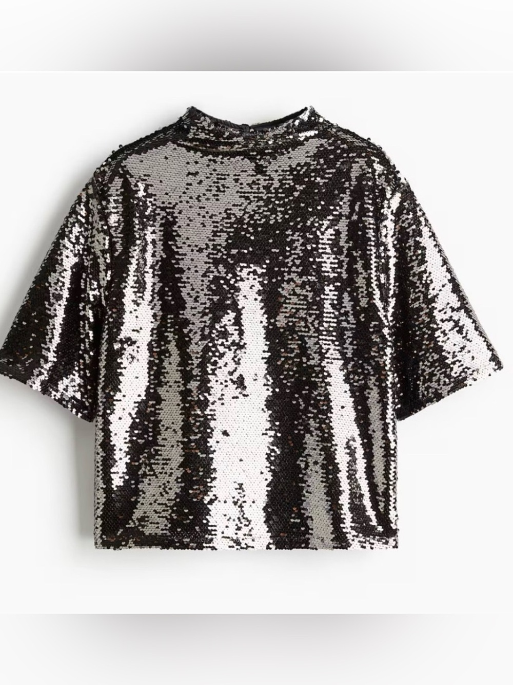 H&M Gunmetal Sequin Short Sleeve Top